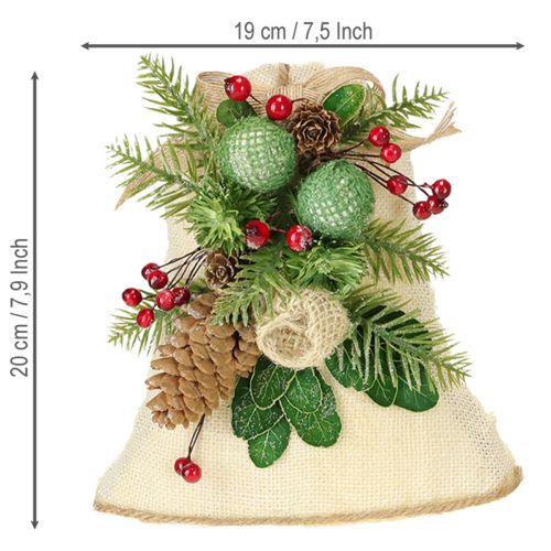 Itens Decoração de parede natalina, sino, juta, sortida, 20 cm de altura, 2 peças