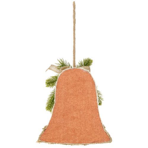 Itens Decoração rústica de parede com sinos de Natal, ramos de abeto de juta e pinhas.