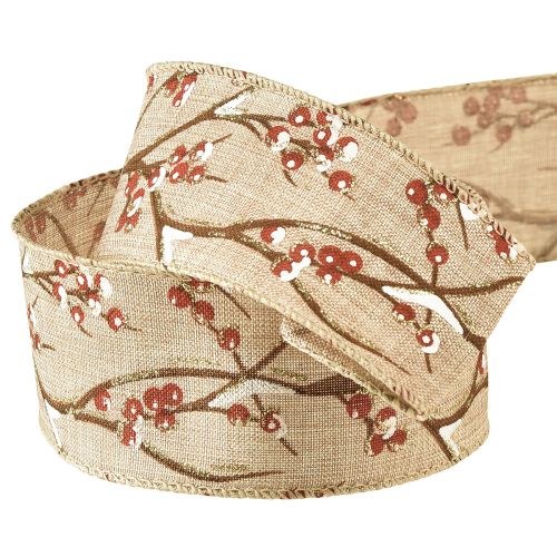 Floristik24 Fita de Natal de sorvas de inverno vermelho branco W50mm L10m