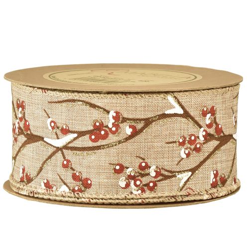 Floristik24 Fita de Natal de sorvas de inverno vermelho branco W50mm L10m