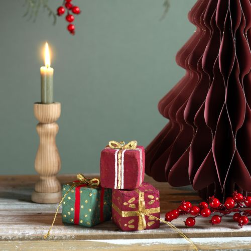 Floristik24 Decoração de Natal para pendurar papel machê de presente 6 cm 3 unidades