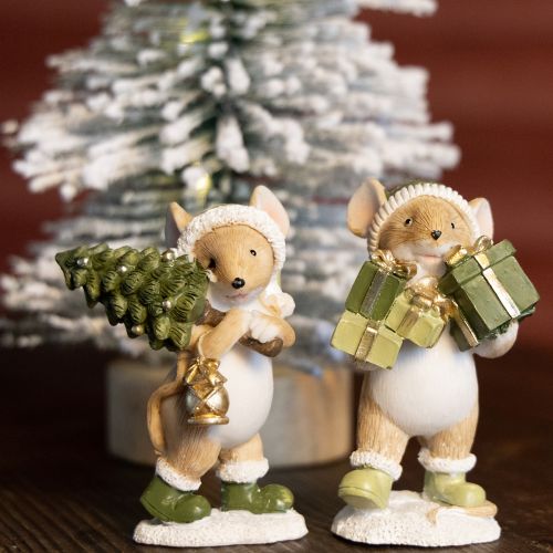 Itens Decoração de Natal com ratos, verde, marrom, altura 8 cm, 2 peças