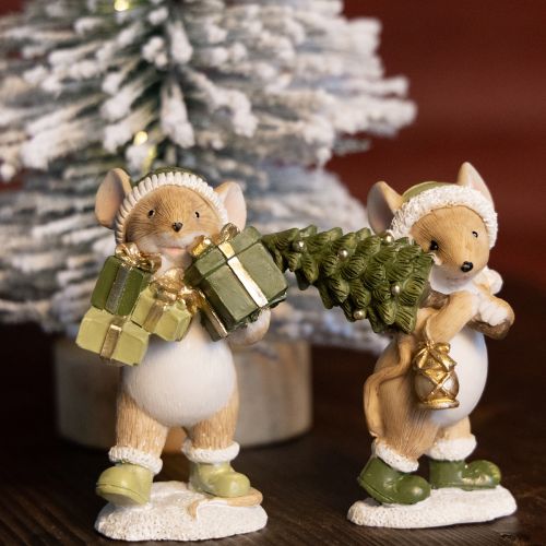 Itens Decoração de Natal com ratos, verde, marrom, altura 8 cm, 2 peças
