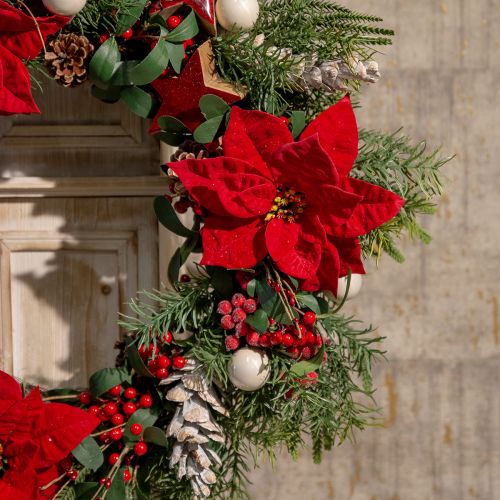 Poinsétia Artificial Estrela de Natal Vermelho Verde L57cm
