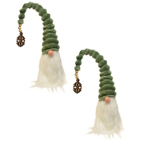Floristik24 Gnomo festivo com chapéu espiral verde e barba branca 65cm - Magia de Natal escandinava para sua casa - 2 peças