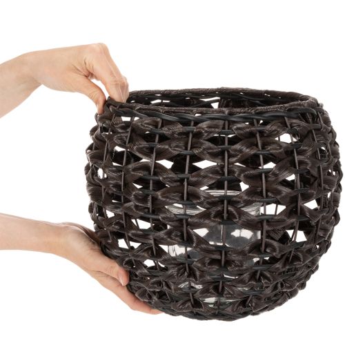 Porta-velas trançado, preto e marrom, decoração de verão, Ø31cm A25cm | Floristik24.pt