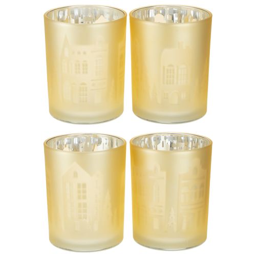 Floristik24 Lanterna de vidro prata ouro silhueta da cidade H12,5cm 4 peças