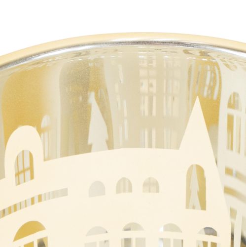 Itens Lanterna de vidro prata ouro silhueta da cidade H12,5cm 4 peças