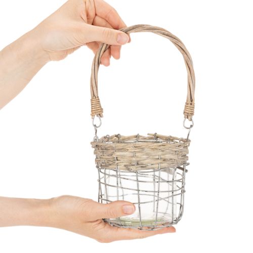 Lanterna decorativa suspensa, metal, vidro, vime, Ø13cm A12cm, 2 peças | Floristik24.pt