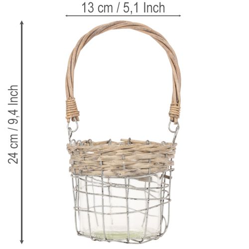 Lanterna decorativa suspensa, metal, vidro, vime, Ø13cm A12cm, 2 peças | Floristik24.pt