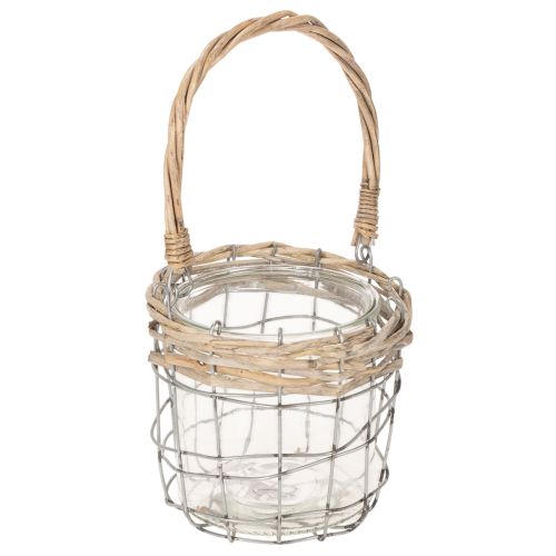 Lanterna suspensa, vidro, metal, vime, Ø14,5cm, 2 peças comprar | Floristik24.pt