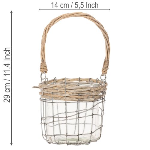 Lanterna suspensa, vidro, metal, vime, Ø14,5cm, 2 peças | Floristik24.pt