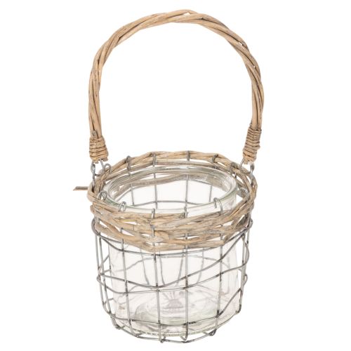 Lanterna suspensa, vidro, metal, vime, Ø14,5cm, 2 peças | Floristik24.pt