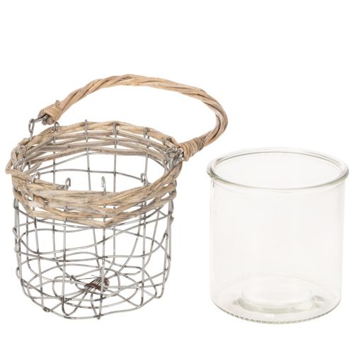 Lanterna suspensa, vidro, metal, vime, Ø14,5cm, 2 peças | Floristik24.pt