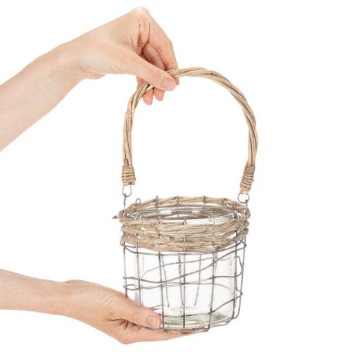 Lanterna suspensa, vidro, metal, vime, Ø14,5cm, 2 peças | Floristik24.pt