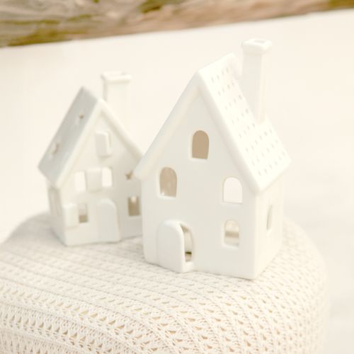Itens Decoração de mesa de cerâmica com casa de lanterna Advento branco H18cm