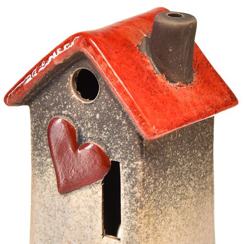 Floristik24 Lanterna de cerâmica para casa com telhado vermelho e janela em forma de coração - 17,5 cm 2 unidades