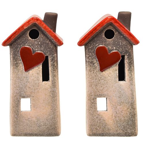 Itens Lanterna de cerâmica para casa com telhado vermelho e janela em forma de coração - 17,5 cm 2 unidades