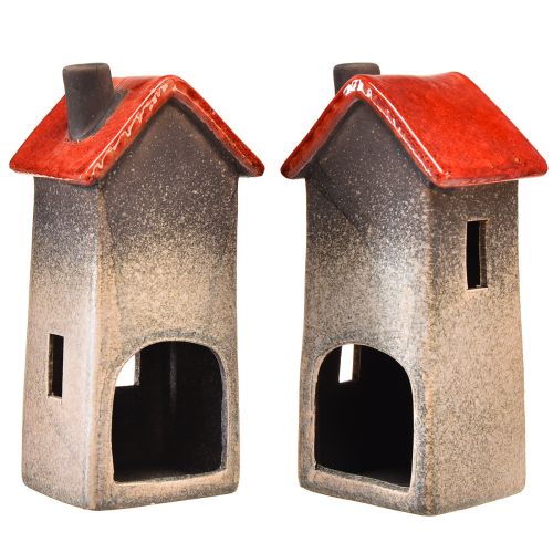 Itens Lanterna de cerâmica para casa com telhado vermelho e janela em forma de coração - 17,5 cm 2 unidades