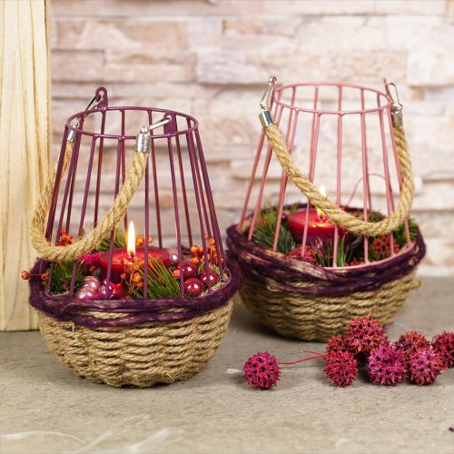 Itens Lanterna com alça e vidro roxo natural Ø18cm Alt.22cm