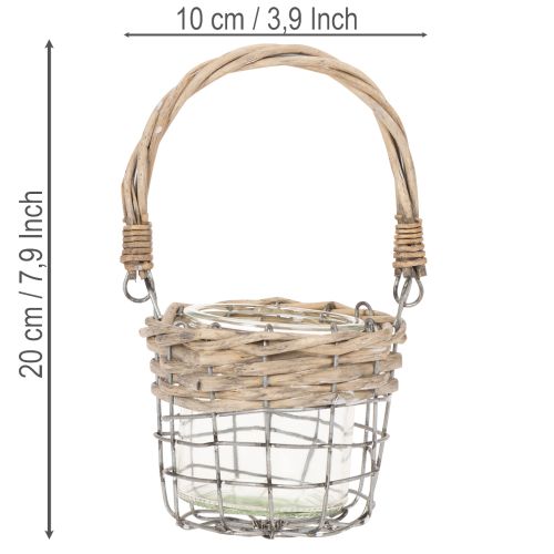 Porta-velas de chá, vidro, metal, vime, Ø10,5cm, 3 peças | Floristik24.pt