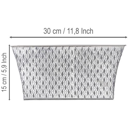 Tigela de zinco com padrão de diamante, 30 cm × 18 cm, altura 15 cm. | Floristik24.pt