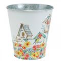 Floristik24 Pote de lata com casinhas, decoração de verão, floreira A14,5cm Ø13,5cm