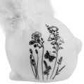 Floristik24 Coelhinho de cerâmica branco sentado flores penas 9 × 7 × 14 cm 2 unidades