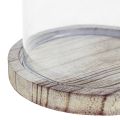 Floristik24 Decoração de sino de vidro placa de madeira decoração de mesa mini sino de queijo H13cm