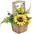 Floristik24 Arranjo de flores artificiais de girassol em vaso de madeira Alt.31cm
