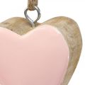 Floristik24 Pingente corações de madeira decorativos rosa Ø5-5,5cm 12uds