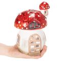 Casinha decorativa em forma de cogumelo para vela pequena, pintada à mão com torre, 21 cm | Floristik24.pt