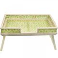 Floristik24 Bandeja de cama de bambu, bandeja de servir dobrável, bandeja de madeira com padrão trançado verde-cores naturais 51,5×37cm