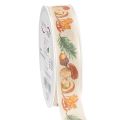 Floristik24 Fita decorativa com motivo de cogumelo e folha de outono, 25 mm de largura, 18 m de comprimento.
