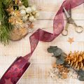 Fita decorativa brilhante com estampa de estrelas para decoração de Natal, 40 mm x 15 m | Floristik24.pt