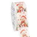 Floristik24 Urso de fita de presente com gorro de Papai Noel e presentes 40mm 15m