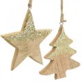 Floristik24 Decoração de Natal estrela / coração / árvore, pingente de madeira, decoração do Advento H10/12,5 cm 3 unidades
