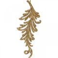 Floristik24 Pingente de árvore com glitter, penas decorativas para pendurar, decoração de Natal dourada L16cm 6 unidades