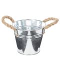 Floristik24 Balde de metal brilhante com alças de corda, Ø12cm