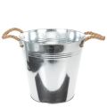 Floristik24 Balde de metal brilhante com alças de corda, Ø25cm