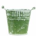 Floristik24 Balde de lata verde lavado a branco Ø15cm A14,5cm 1p