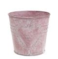 Floristik24 Pote de lata lavado rosa decorado Ø14cm Alt.12,5cm