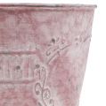 Floristik24 Pote de lata lavado rosa decorado Ø14cm Alt.12,5cm