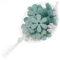 Floristik24 Espalhe flores decorativas verdes, menta, flores de madeira brancas para espalhar 29 unidades