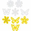 Floristik24 Flores e borboletas para polvilhar amarelo, polvilhar madeira branca decoração decoração de primavera 72pcs