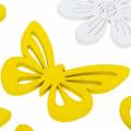 Floristik24 Flores e borboletas para polvilhar amarelo, polvilhar madeira branca decoração decoração de primavera 72pcs