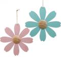 Floristik24 Flores de madeira para pendurar, decoração de primavera, flor de madeira rosa e azul, verão, flores decorativas 4pcs