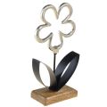 Floristik24 Flor Decoração Metal Prata Base Madeira Preta 15×30cm
