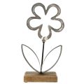 Flor Decoração Metal Prata Base Madeira Preta 15×30cm | Floristik24.pt