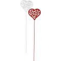 Floristik24 Plugue de flor coração vermelho, plugue decorativo branco Dia dos Namorados 7cm 12pcs